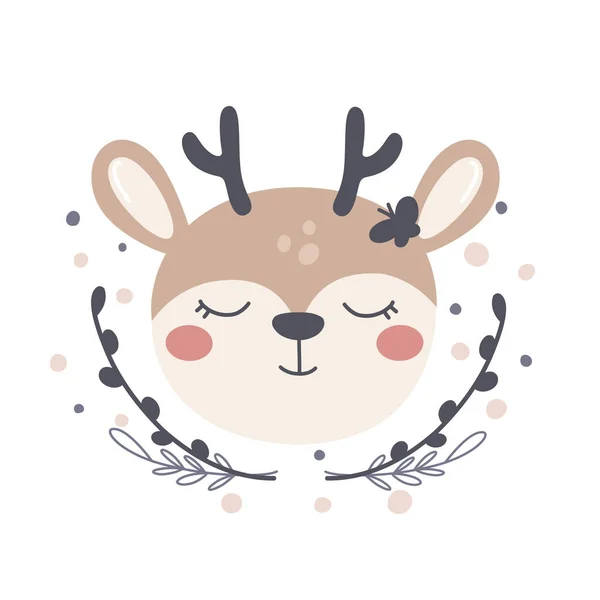 Cute Deer Childish Hand Drawn Illustration Vector Character Cute Animals Стоковая Иллюстрация
