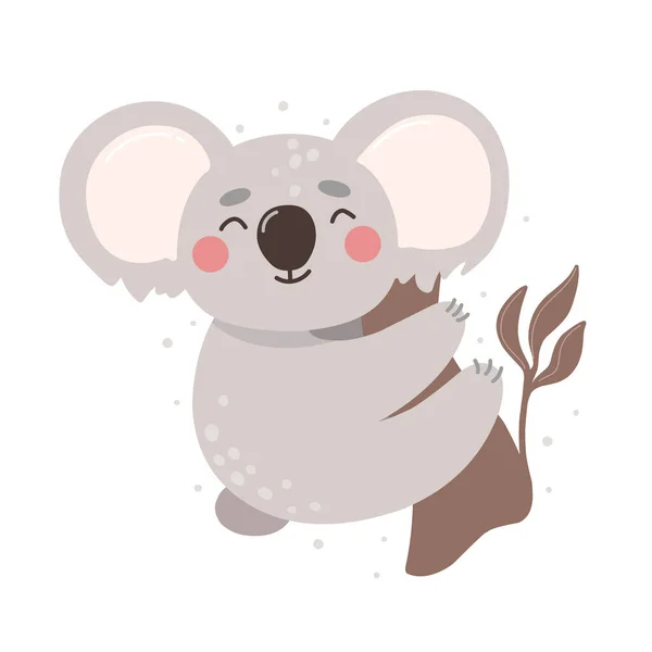 Mignon Joyeux Koala Sur Arbre Animaux Mignons Empreintes Enfants Vecteur — Image vectorielle