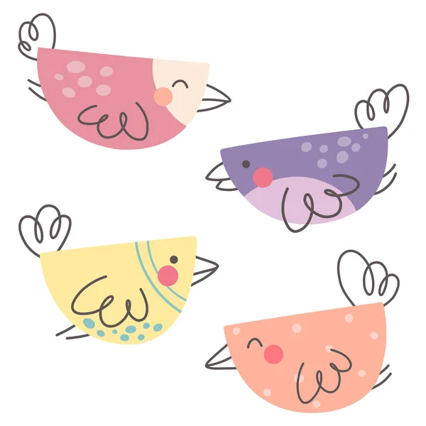 Kolekcja Cute Ptaków Stylu Doodle Wektorowe Ilustracje Dla Dzieci Modne — Wektor stockowy