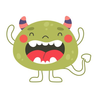 Neşeli canavar, çocuk illüstrasyonu, kapak için vektör baskısı, çocuk kıyafetleri, eşya..