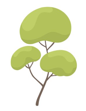 Yeşil taçlı yaprak döken bir ağaç. Beyaz arkaplanda izole edilmiş vektör illüstrasyonu, çizgi film biçimi.