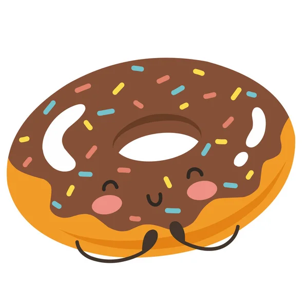 Joli Beignet Kawaii Avec Saupoudres Glaçage Illustration Vectorielle — Image vectorielle