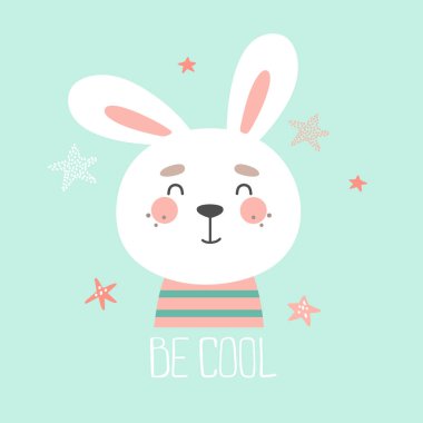 Sevimli bebek tavşan izi. Sakin ol. Çizgi film tarzında vektör illüstrasyonu.