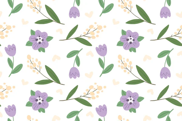 Patrón Sin Costuras Con Flores Primavera Ilustración Vectorial Ideal Para — Archivo Imágenes Vectoriales
