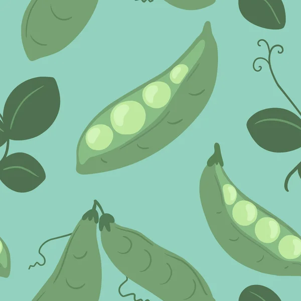 緑のエンドウ豆とシームレスなパターン マメ科植物とベクトルパターン — ストックベクタ