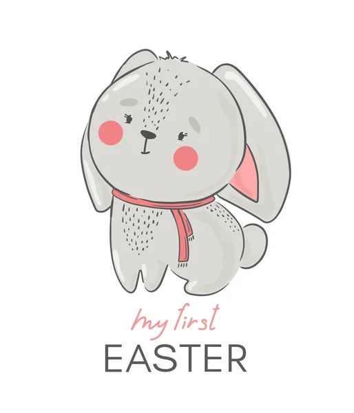 Frohe Ostern Nette Frühlingsillustration Mit Kaninchen Mein Erstes Osterfest — Stockvektor