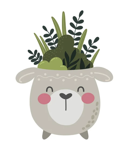 Śmieszne Zwierzę Doniczkowe Lama Roślina Domowa Uroczym Zwierzęcym Charakterze Twarzy — Wektor stockowy