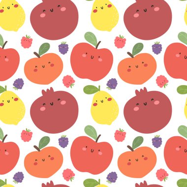 Çizgi film tarzında kusursuz meyveler. Vektör deseni.