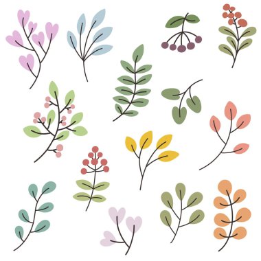 Yaprak ve böğürtlenli, kusursuz el yapımı dallar. Vektör deseni. Giysiler, kapaklar, ambalaj kağıtları için harika bir baskı..