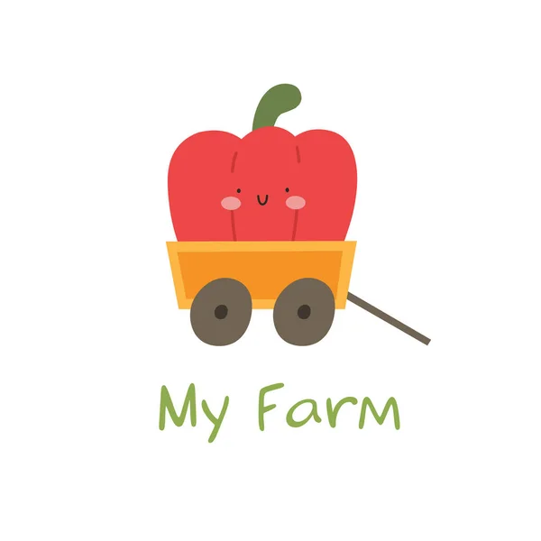Mein Bauernhof Nette Vektorillustration Mit Einkaufswagen Und Fröhlichem Paprika Kinderabdruck — Stockvektor