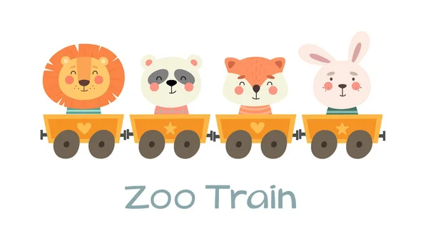 Treine Com Animais Engraçados Trem Zoológico Personagens Engraçados Vetores Cartas —  Vetores de Stock