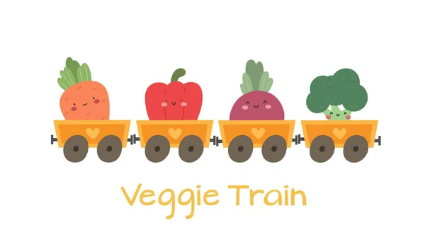 Trenuj Zabawnymi Warzywami Warzywami Wektorowe Zabawne Postacie — Wektor stockowy