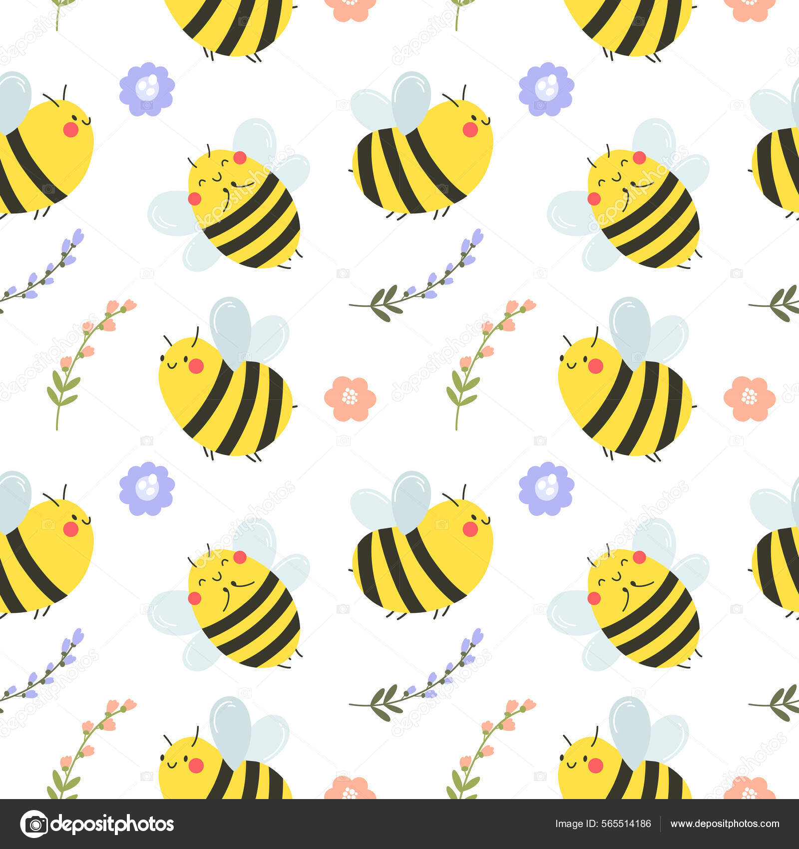 Seamless Pattern Happy Bees Flowers Vector Pattern Great Wrapping Paper  Stock Vector by ©EkaterinaSun 565514186