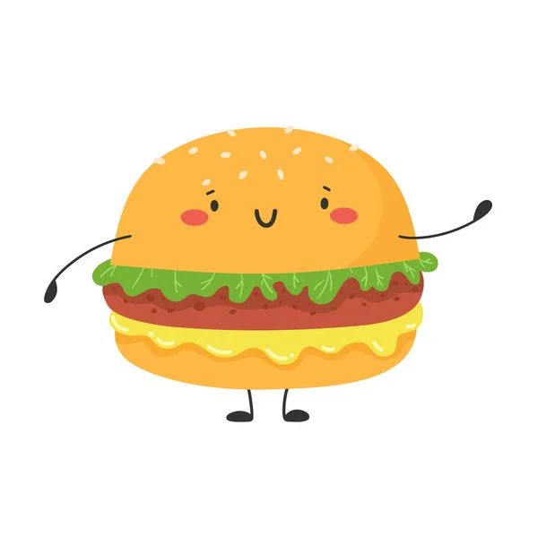 Happy Hamburger Fast Food Character Vector Illustration — Stock Vector