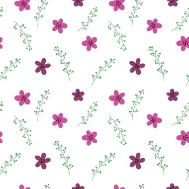 Seamless pattern with flowers and openwork branches, minimalism, vector pattern for wrapping paper, wallpaper, fabric.