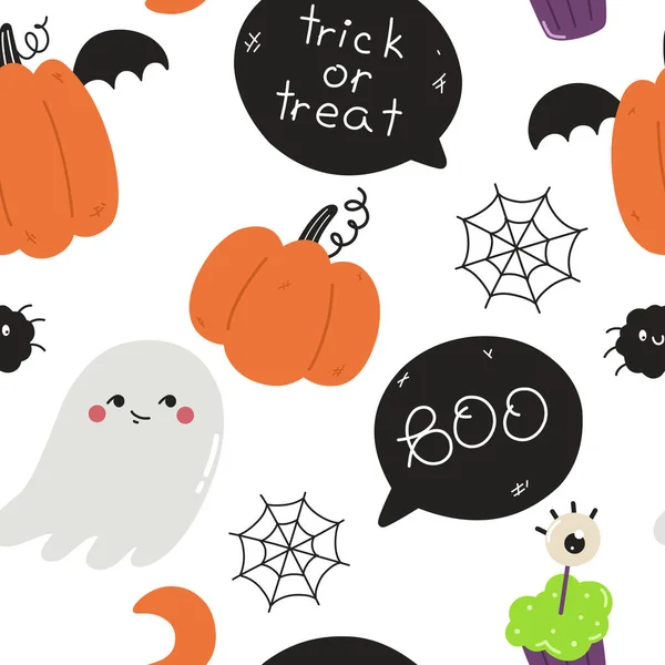 Halloween Seamless Pattern Pumpkins Ghost Speech Bubbles Vector Pattern Wrapping — Stock Vector