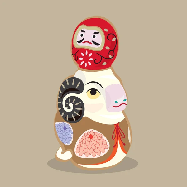 Illustration Cartoon Jouet Folklorique Japonais Traditionnel Chèvre Figurine Argile Avec — Image vectorielle