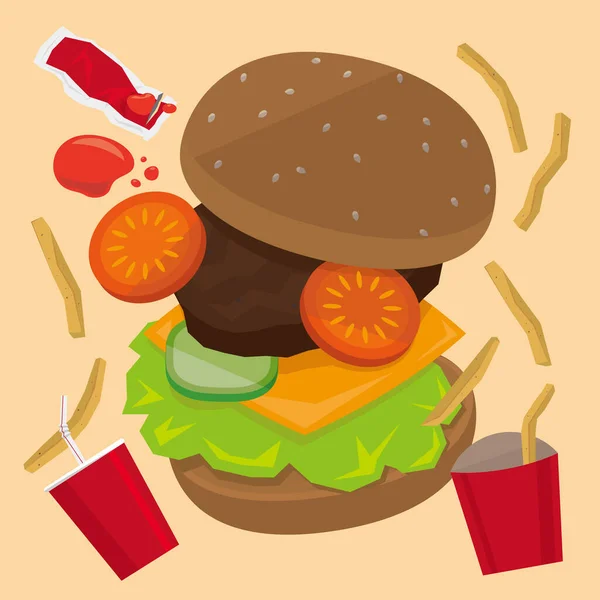 Illustration Graphique Ensemble Repas Hamburger — Image vectorielle