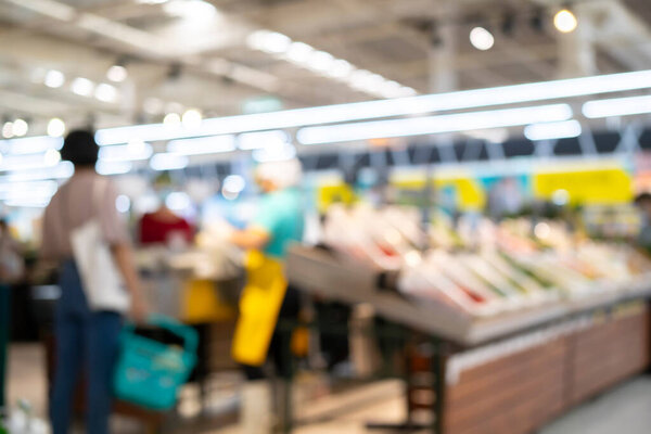 Blur photo of supermarket in thailand. Supermarket blurred background with bokeh