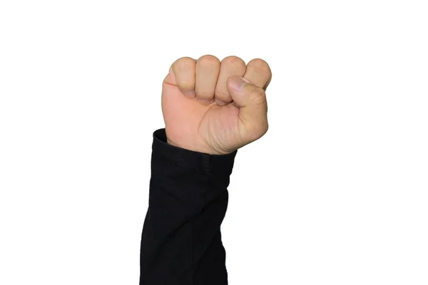 Сжатый Мужской Кулак Воздухе Мужчина Сжал Кулак Изолированный Белом Фоне — стоковое фото