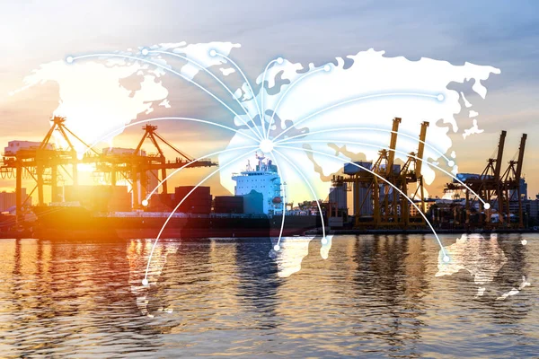 Weltnetzwerk Distribution Und Logistik Verbindung Industriellen Mit Weltweiten Importen Und — Stockfoto