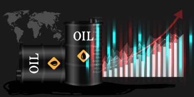 Oil industry concept. Oil price growing up graph and chart with world map background. clipart