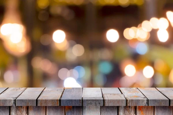 Leerer Holztisch Vor Verschwommenem Hintergrund Perspektive Unscharfes Braunes Holz Coffeeshop — Stockfoto