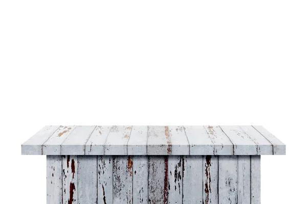 Белый Деревянный Стол Переднем Плане Белом Фоне Делать Рекламу Размещать — стоковое фото