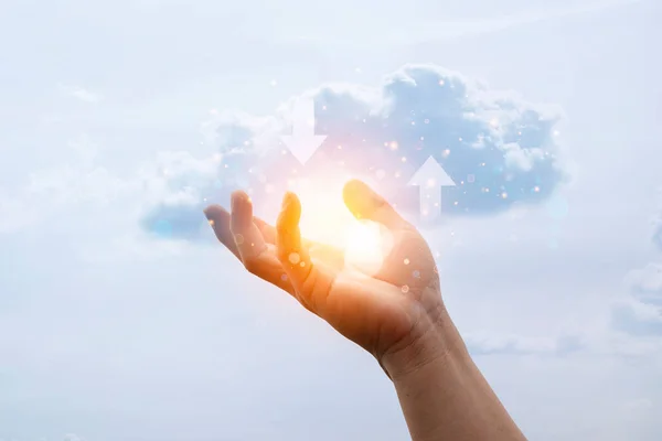 Cloud Computing Concept Close Businessman Cloud His Hand Cloud Technology — Stock Photo, Image