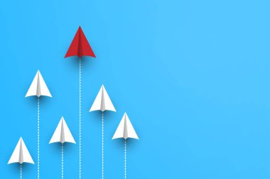 Kağıt uçak liderlik kavramı. İş ekibi çalışması, aşağıdaki lider, başarı, liderlik illüstrasyonu.