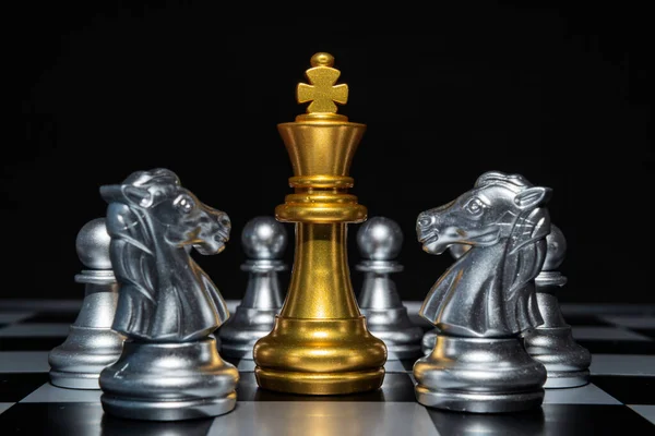 Golden King Chess Silver Horse Chess Were Standing Winner Business — Fotografia de Stock