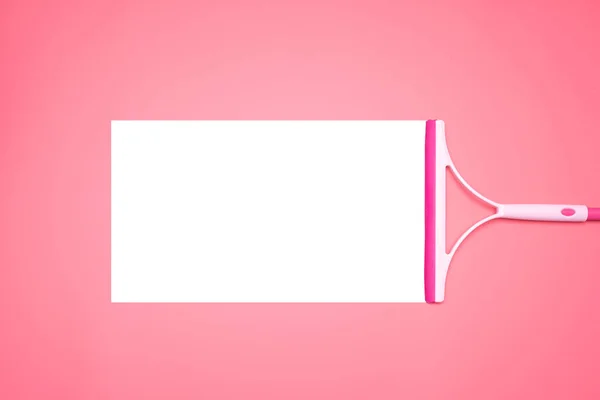 Pink Glass Wiper Wipes Pink Background Middle Picture White Spaces — 스톡 사진