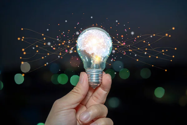 Light Bulb Brain Hands Businessman Concept Business Idea — Stock Photo, Image
