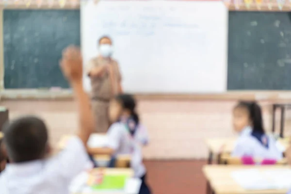 Kids Teacher Classroom Blur Image Background Teacher Asking Questions Students — Stock Photo, Image