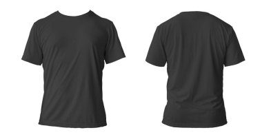 Boş siyah temiz tişört modeli, izole edilmiş, ön manzara. Boş t-shirt modeli. Futbol için temiz kumaş ya da kıyafet şablonu. kırpma yolu