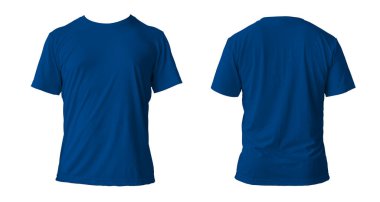 Boş mavi temiz tişört modeli, izole edilmiş, ön manzara. Boş t-shirt modeli. Futbol için temiz kumaş ya da kıyafet şablonu. kırpma yolu