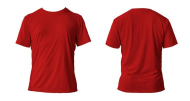 Boş kırmızı temiz tişört modeli, izole edilmiş, ön manzara. Boş t-shirt modeli. Futbol için temiz kumaş ya da kıyafet şablonu. kırpma yolu