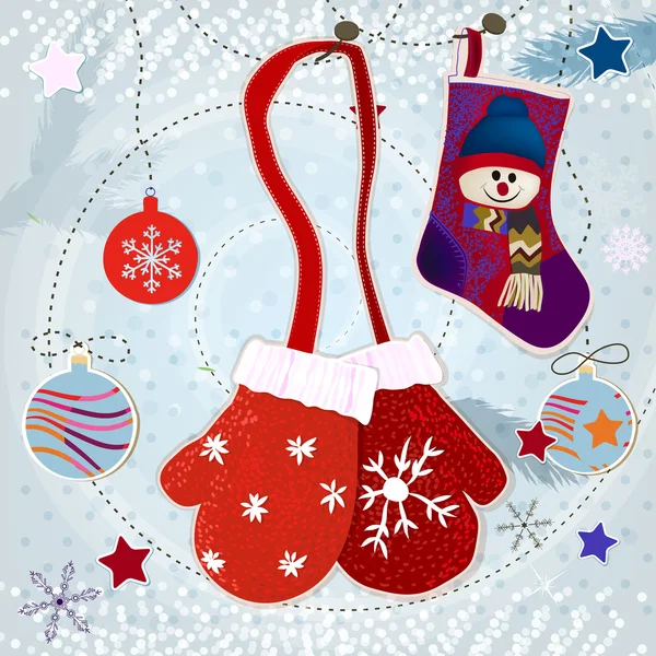 02 _ Christmas _ mittens _ vintage — Vector de stock