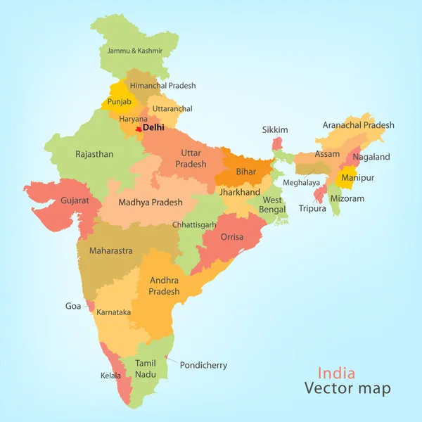 Índia Mapa — Vetor de Stock