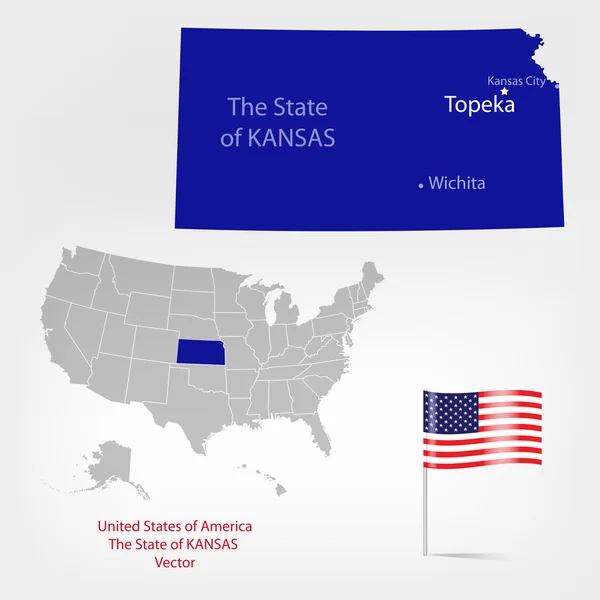 Mapa Americano Kansas —  Vetores de Stock