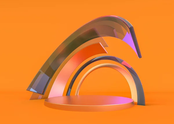 Composição abstrata com pódio. Futurista laranja interior. Ilustração 3D — Fotografia de Stock