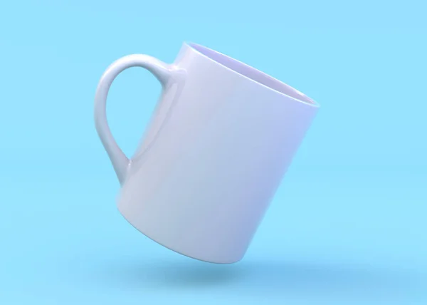 Taza blanca maqueta sobre fondo azul. Ilustración 3D — Foto de Stock