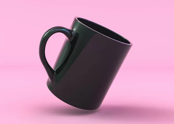 Modello di tazza nera su sfondo rosa. Illustrazione 3D — Foto Stock