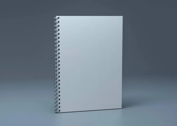 Caderno espiral em branco sobre um fundo azul claro. Modelo para o seu design. 3D — Fotografia de Stock