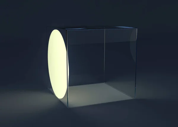 추상적으로 램프가 들어 있는 아크릴 박스. 그림자와 반사광. 3D 삽화 — 스톡 사진