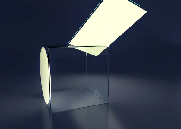 ランプ付きアクリルボックス抽象。影と反射。3Dイラスト — ストック写真