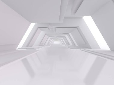 Soyut modern mimari arka plan, boş açık alan iç mekanı. Üç Boyut