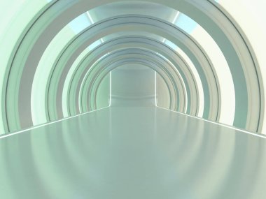 Soyut modern mimari arka plan, boş açık alan iç mekanı. Üç Boyut