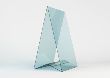 Ekran standı veya akrilik masa çadırı, kart sahibi izole edildi. 3B illüstrasyon