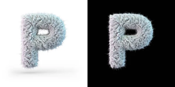 Capital letter P. Uppercase. White fluffy font on black and white background. 3D — Stock Photo, Image